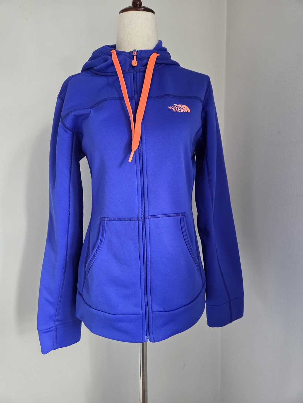 The North Face Women’s Royal Blue Full-Zip Hoodie with Neon Orange Accents